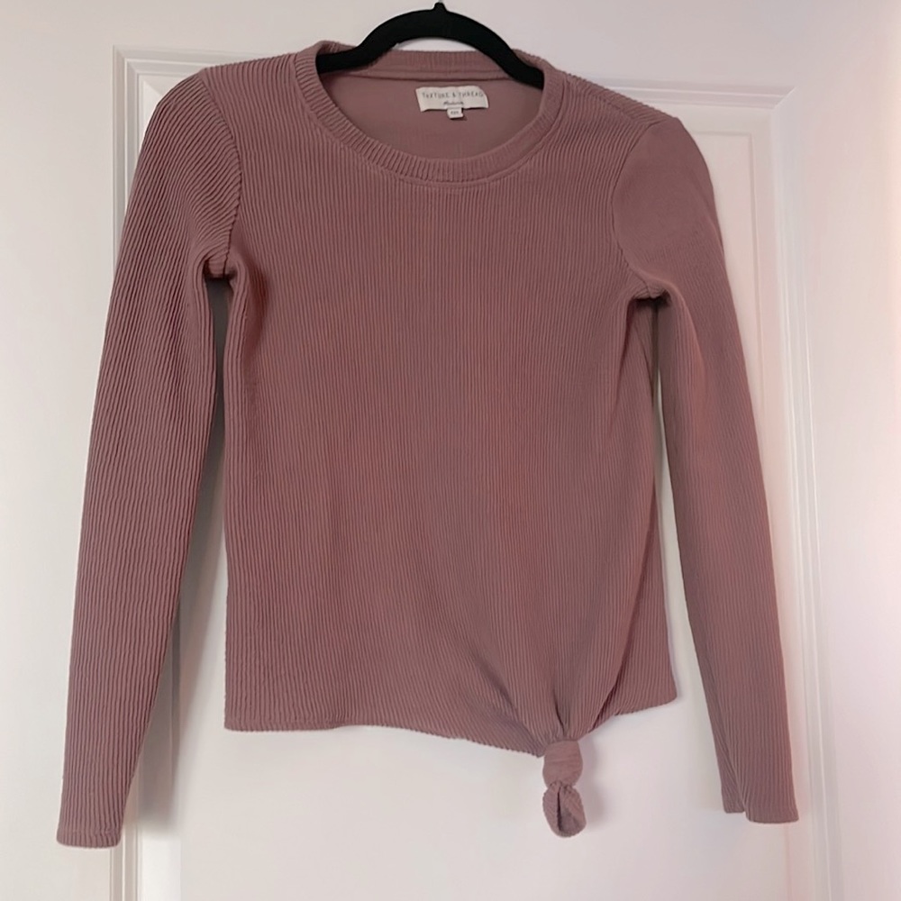 Purple Madewell texture and thread long-sleeve top with tie detail in front